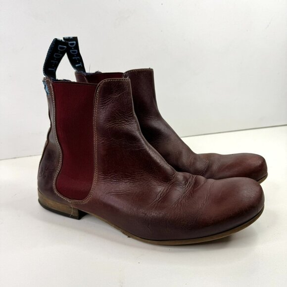 John Fluevog Mens Size 10 Chelsea Boots Radio RCI BBC Burgundy Leather Ankle - Picture 1 of 12